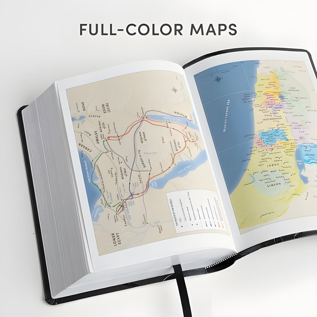 KJV Leather Study Bible open to full-color biblical maps
