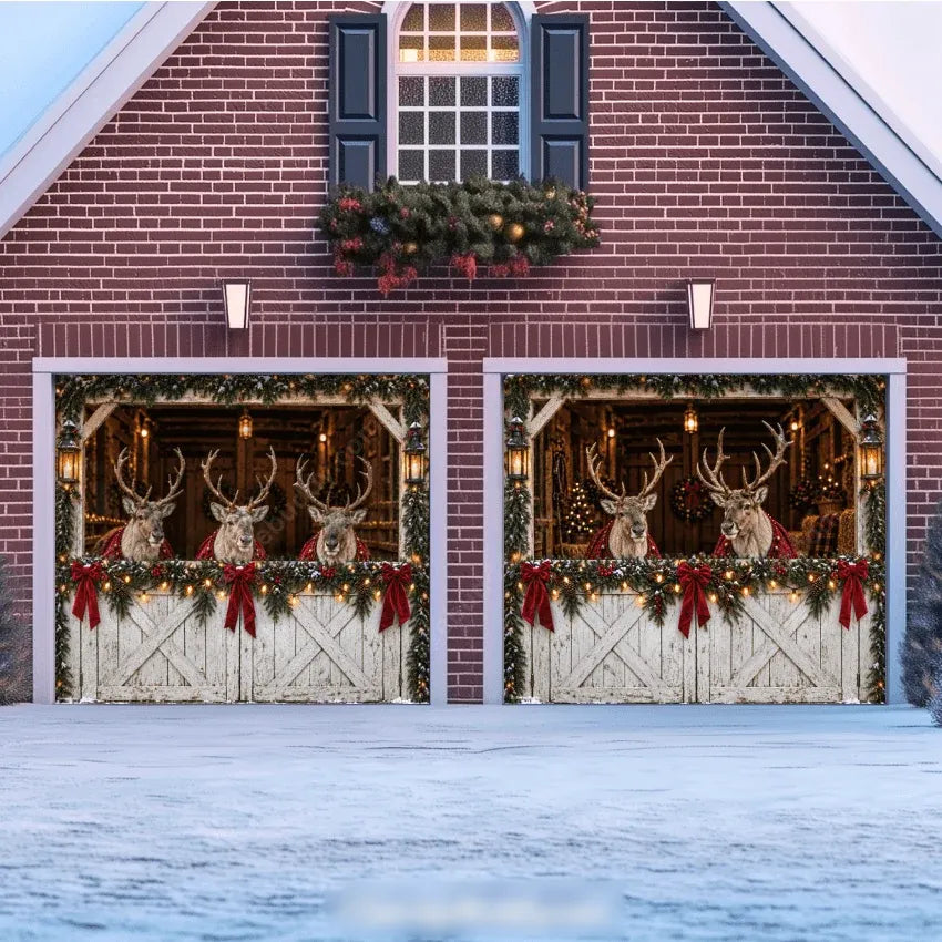 Christmas reindeer garage door cover on a double garage