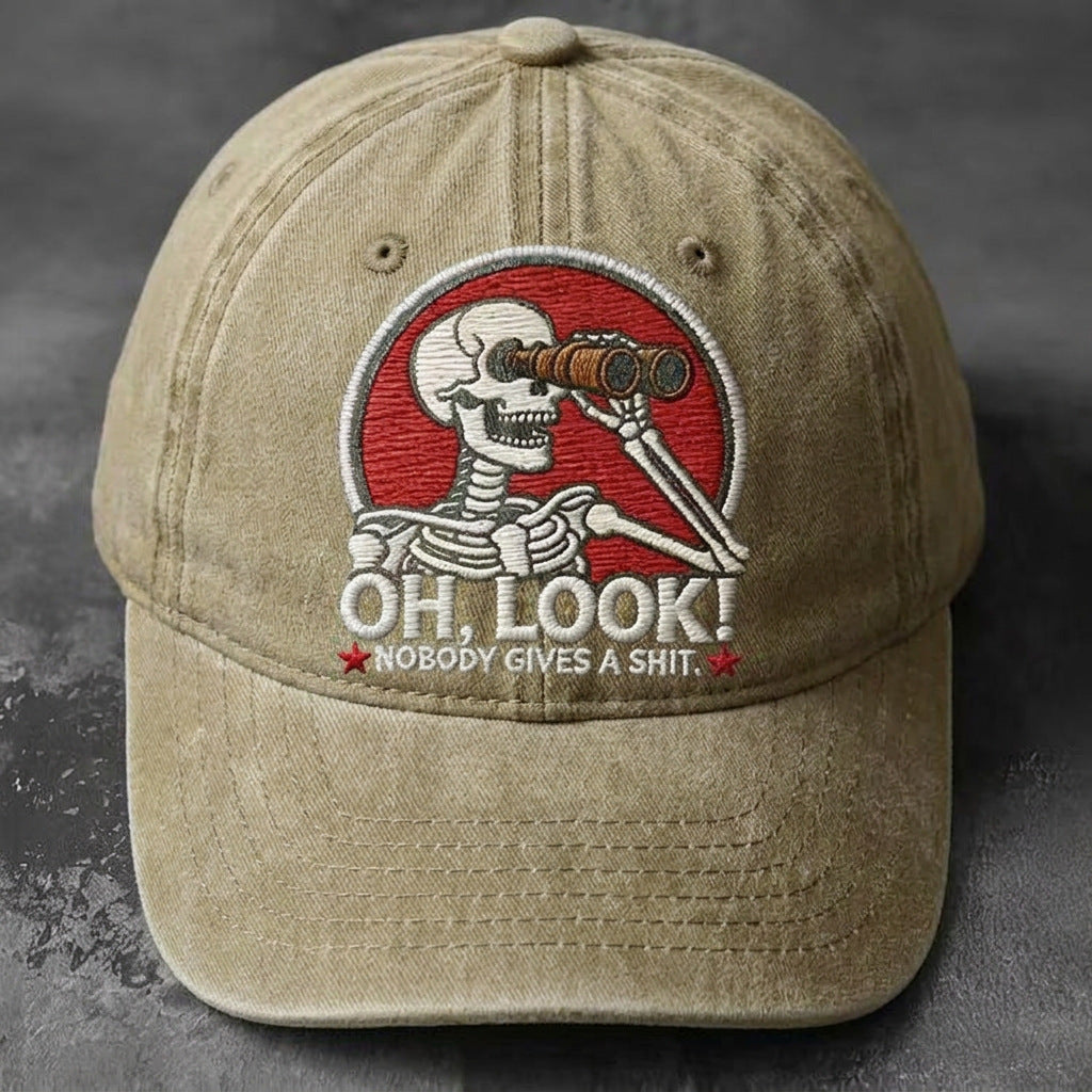 Oh, Look! Nobody Gives A Sh*t" Skeleton Vintage Washed Embroidered Cap