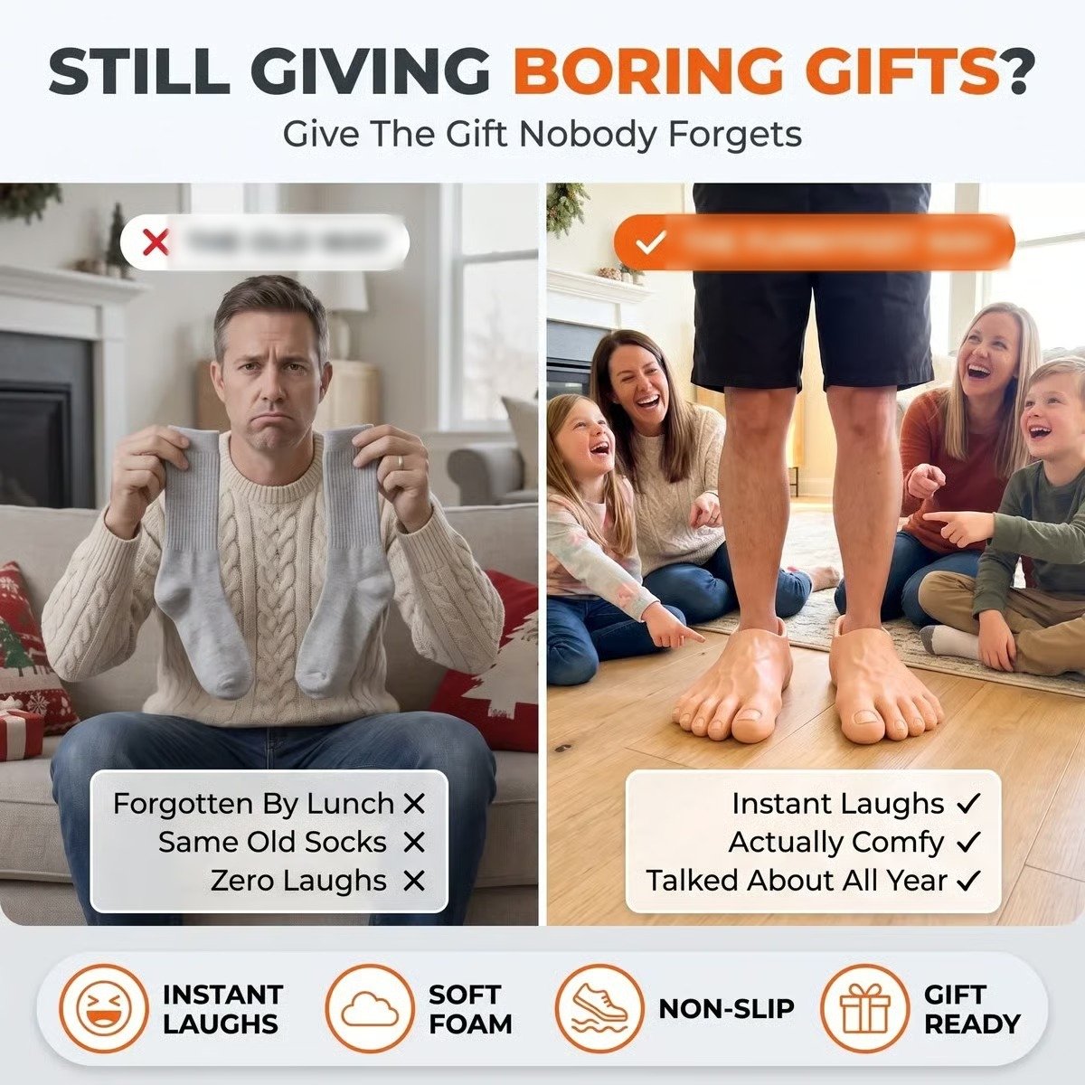 Barefoot prank slippers as a funny alternative to gifting socks