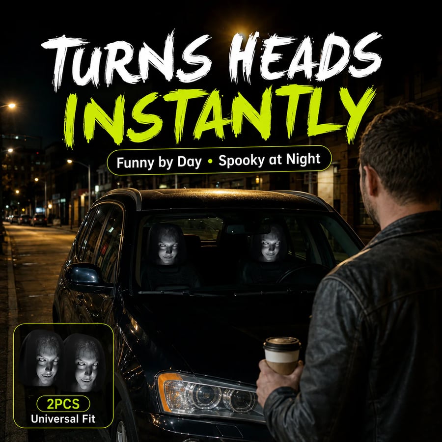 Spooky night car headrest covers turns heads instantly funny by day