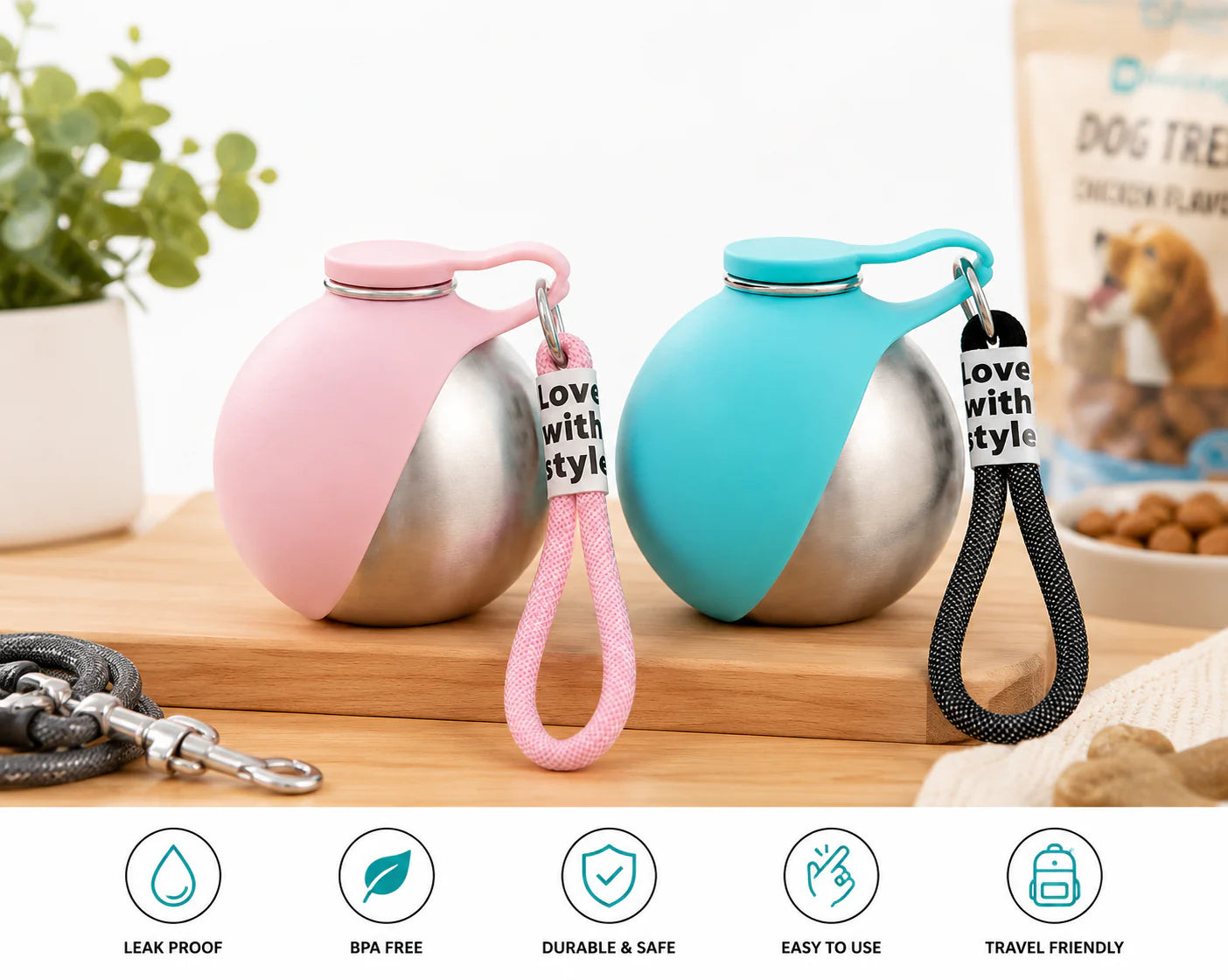 2-in-1 Leak-Proof Dog Water Bottle & Foldable Bowl
