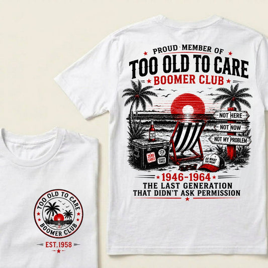 Custom EST year Boomer Club t-shirt in White with retro beach back print
