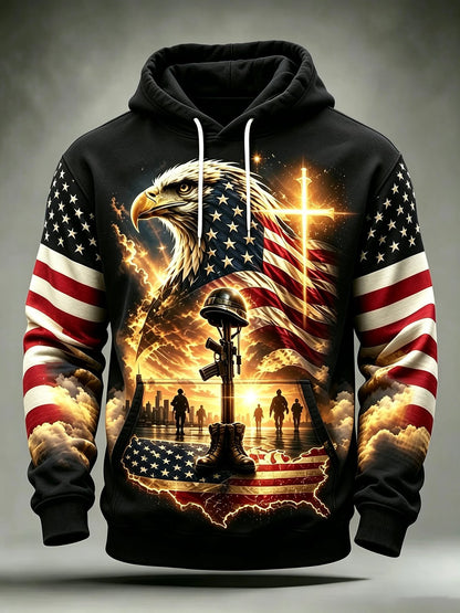 Black Veterans tribute hoodie with eagle, American flag and military memorial artwork
