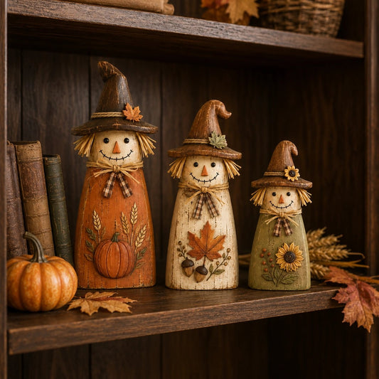 Vintage wooden scarecrow fall decor set of 3 pumpkin leaf sunflower