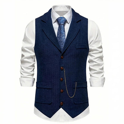 Men's Midnight Navy herringbone tweed waistcoat front view