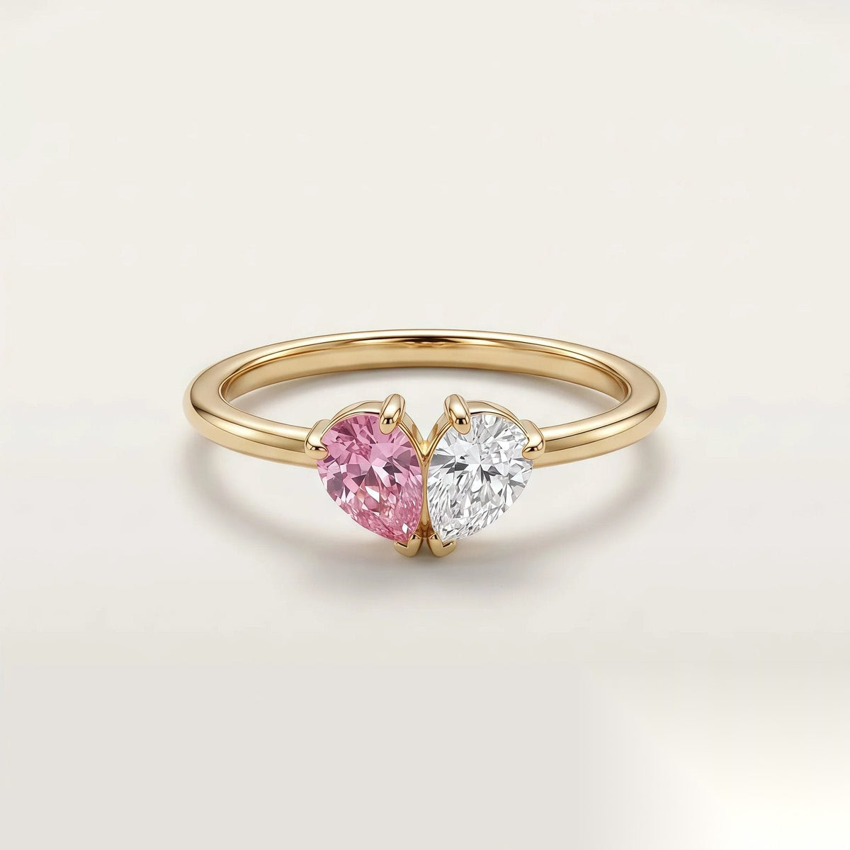 Gold tone personalized dual birthstone heart ring with pink and clear stones