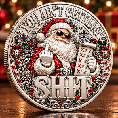Adult humor Christmas commemorative coin with Santa and a raised middle finger