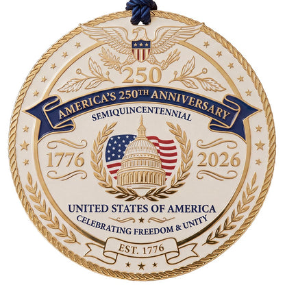 America's 250th Anniversary Christmas Ornament 1776-2026 front view