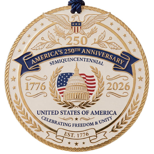 America's 250th Anniversary Christmas Ornament 1776-2026 front view