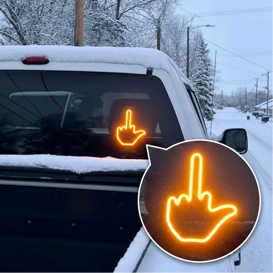 GestuGlow LED car gesture light on truck rear window in snow