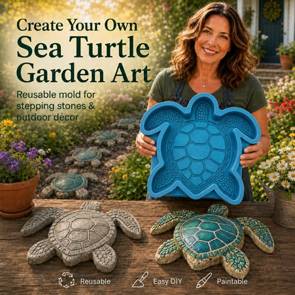 Sea turtle stepping stone mold with painted concrete garden art