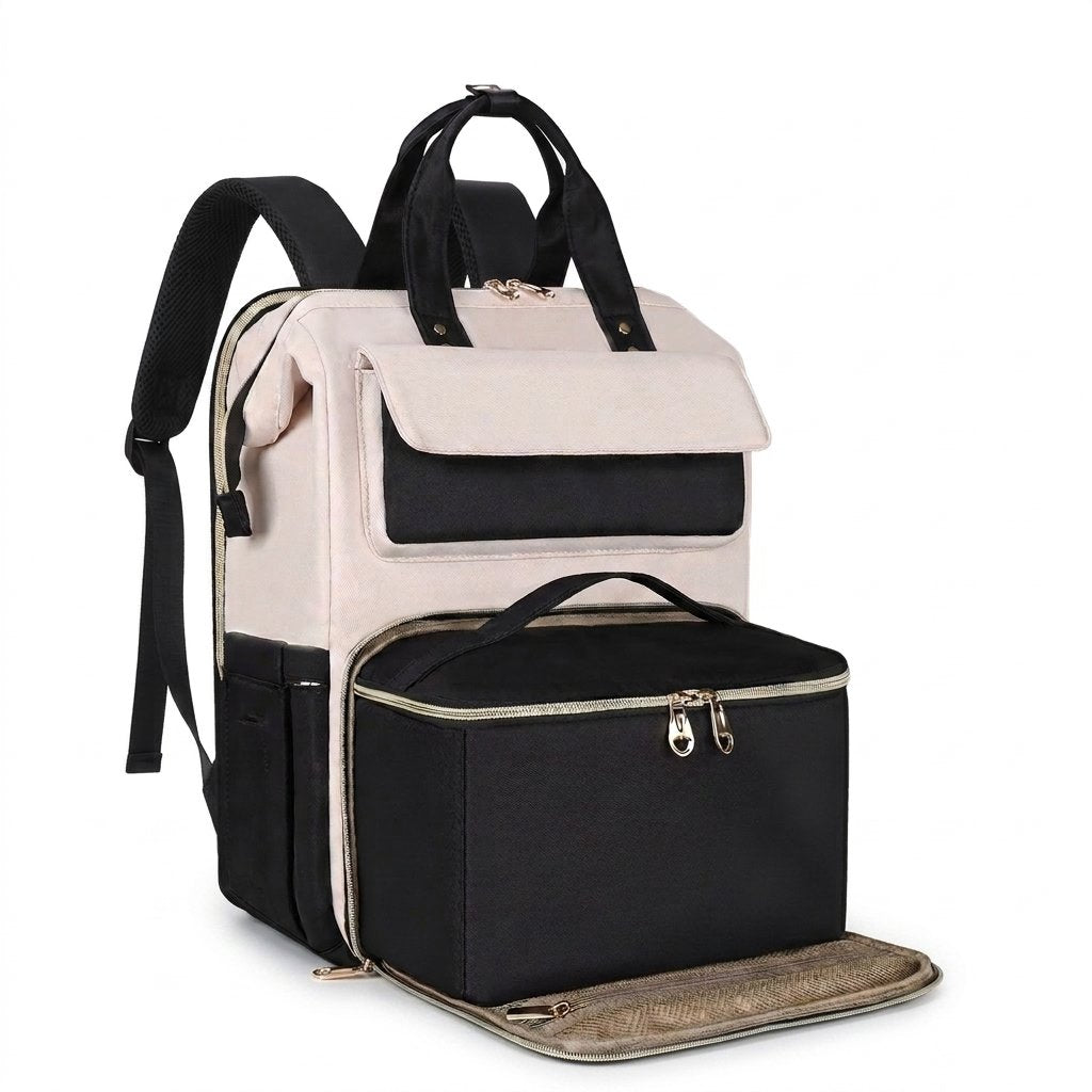 Modern lunch backpack in Classic with the front lunch compartment open