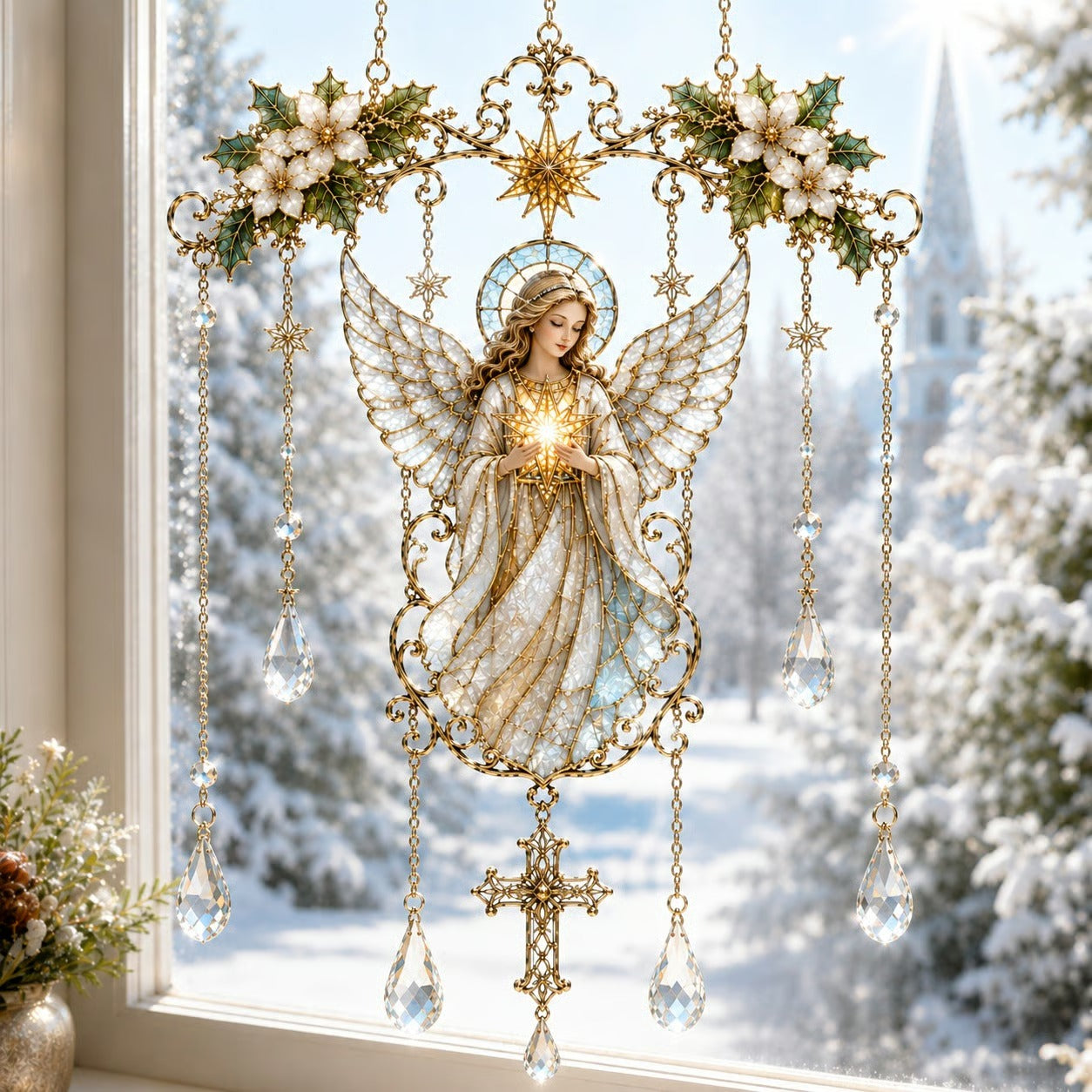 Guardian Angel faith stained glass acrylic suncatcher window decoration