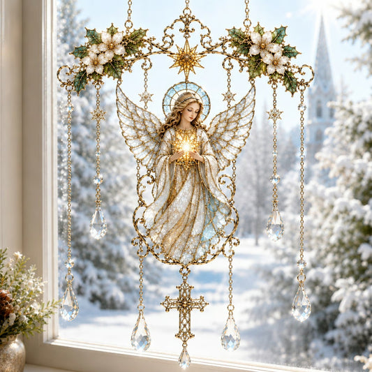 Guardian Angel faith stained glass acrylic suncatcher window decoration