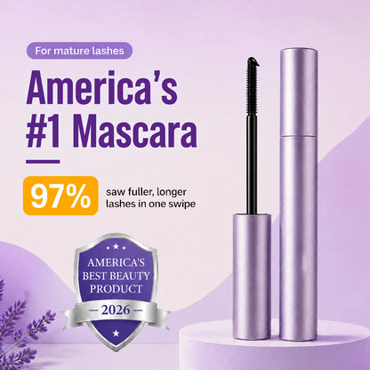 Tubing mascara for mature lashes with purple tube and precision wand