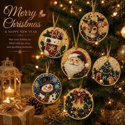 Christmas diamond painting ornament set with stocking, reindeer and Santa