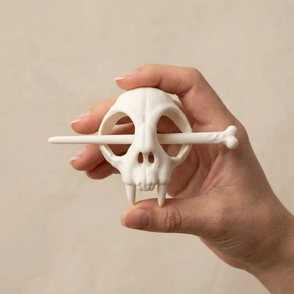 Gothic animal skull hair clip with bone stick bone white
