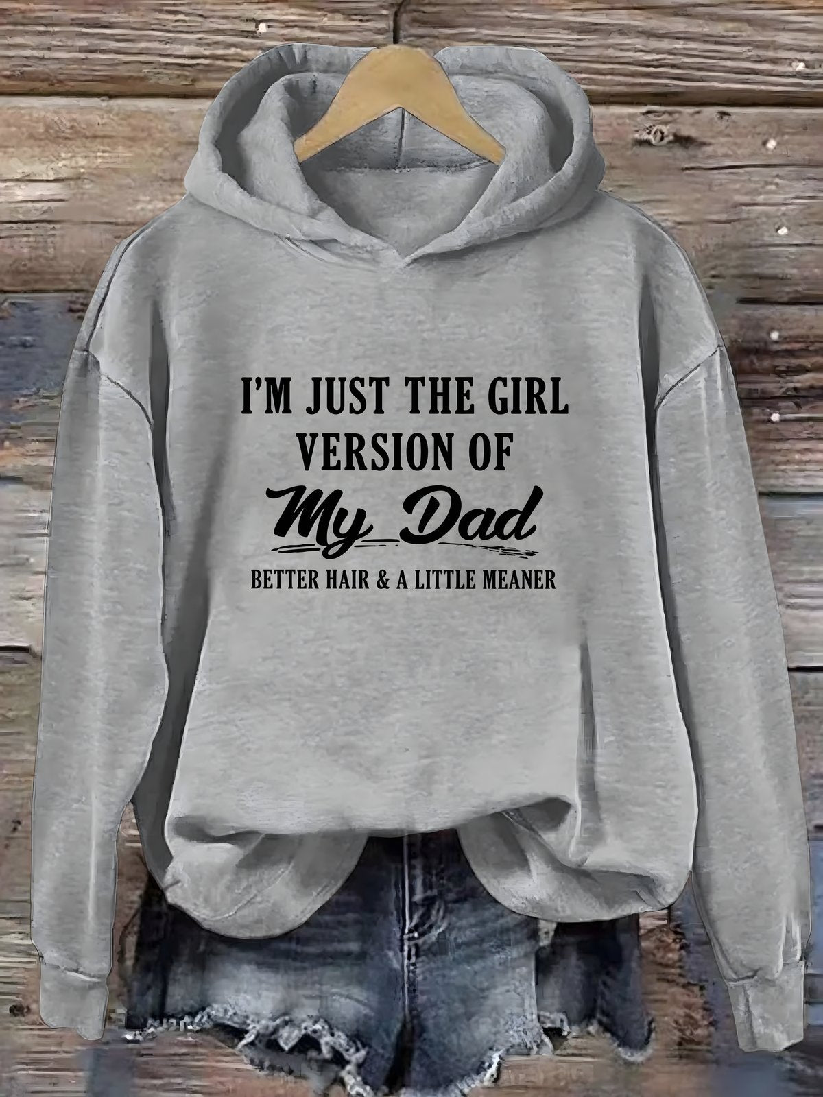Grey cotton dad daughter slogan hoodie with printed front design