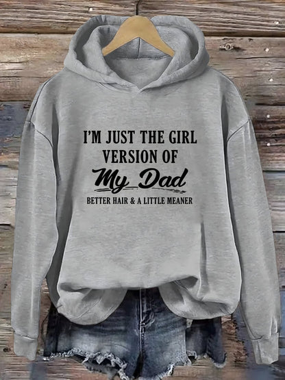 Grey cotton dad daughter slogan hoodie with printed front design