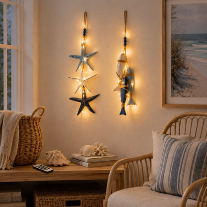 Coastal wooden starfish fish hanging decor classic style living room