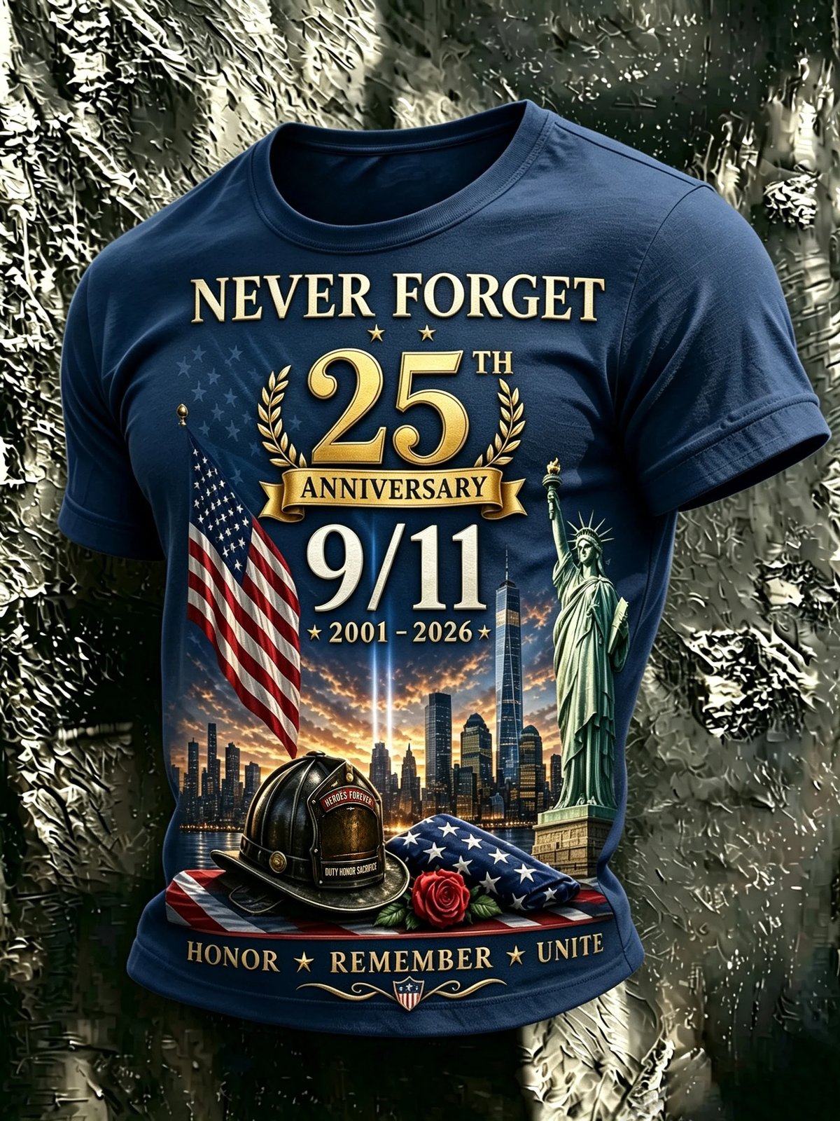 Men's 9/11 Memorial 25th Anniversary T-Shirt Dark Blue front view