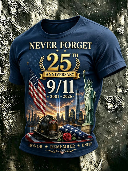 Men's 9/11 Memorial 25th Anniversary T-Shirt Dark Blue front view