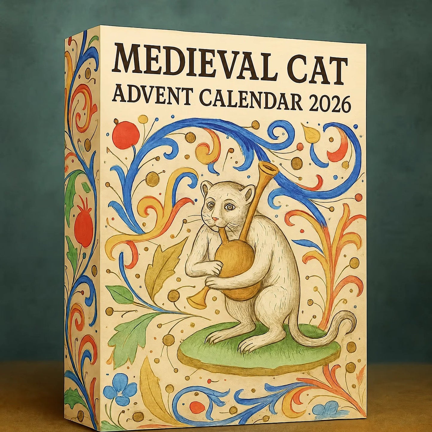 Medieval Cat Advent Calendar 2026 gift-ready box front view