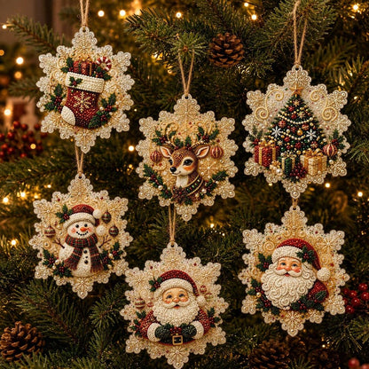 Snowflake-frame Christmas diamond art ornaments on a tree