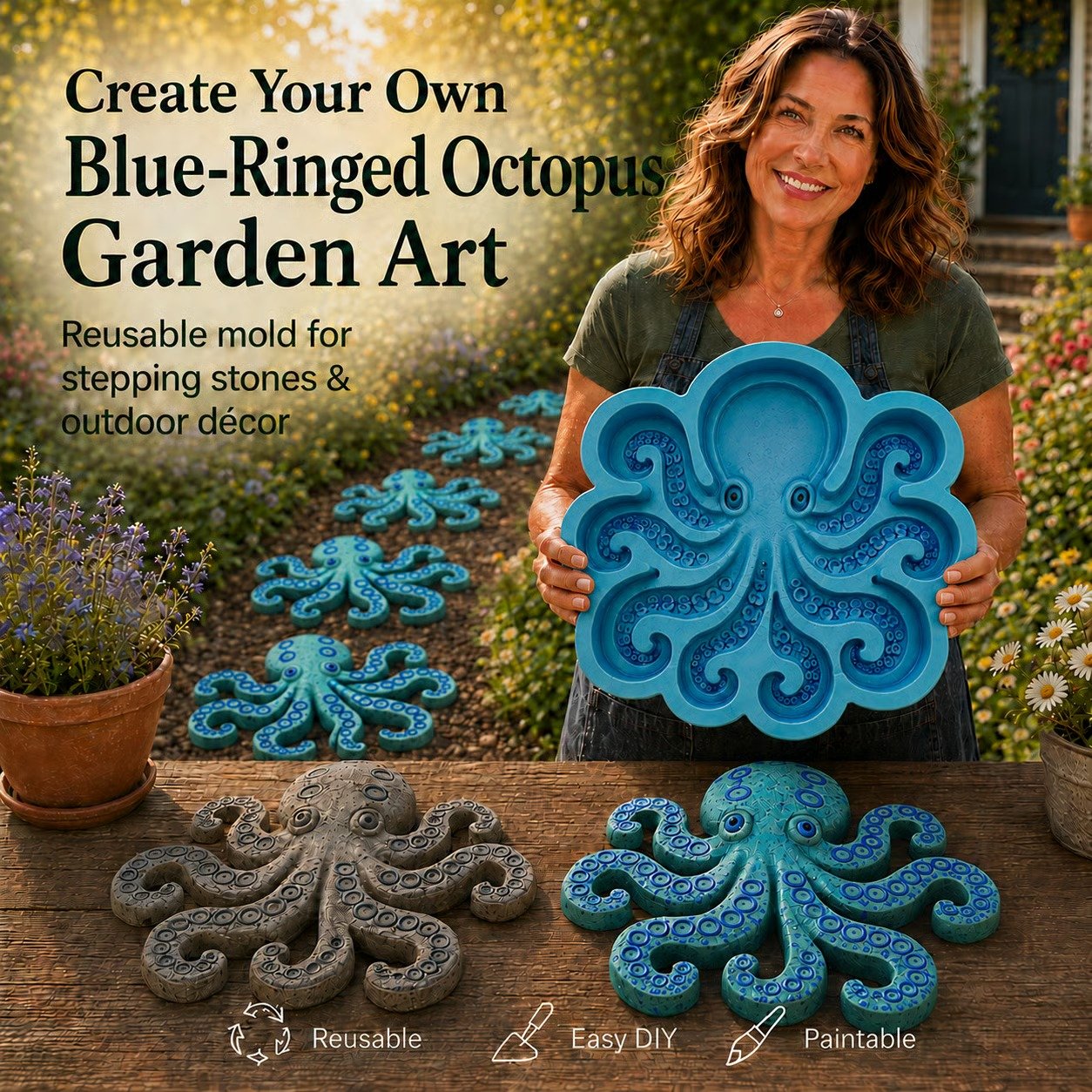 Octopus garden stepping stone mold flexible reusable design