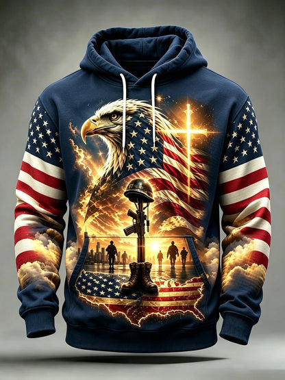 Navy Veterans tribute hoodie with eagle, American flag and military memorial artwork
