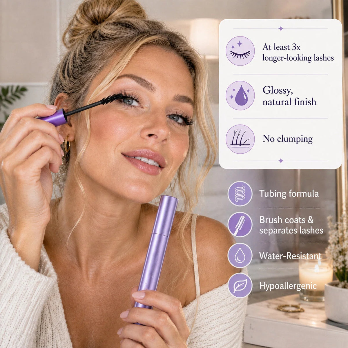 Tubing mascara application for a naturally defined lash finish