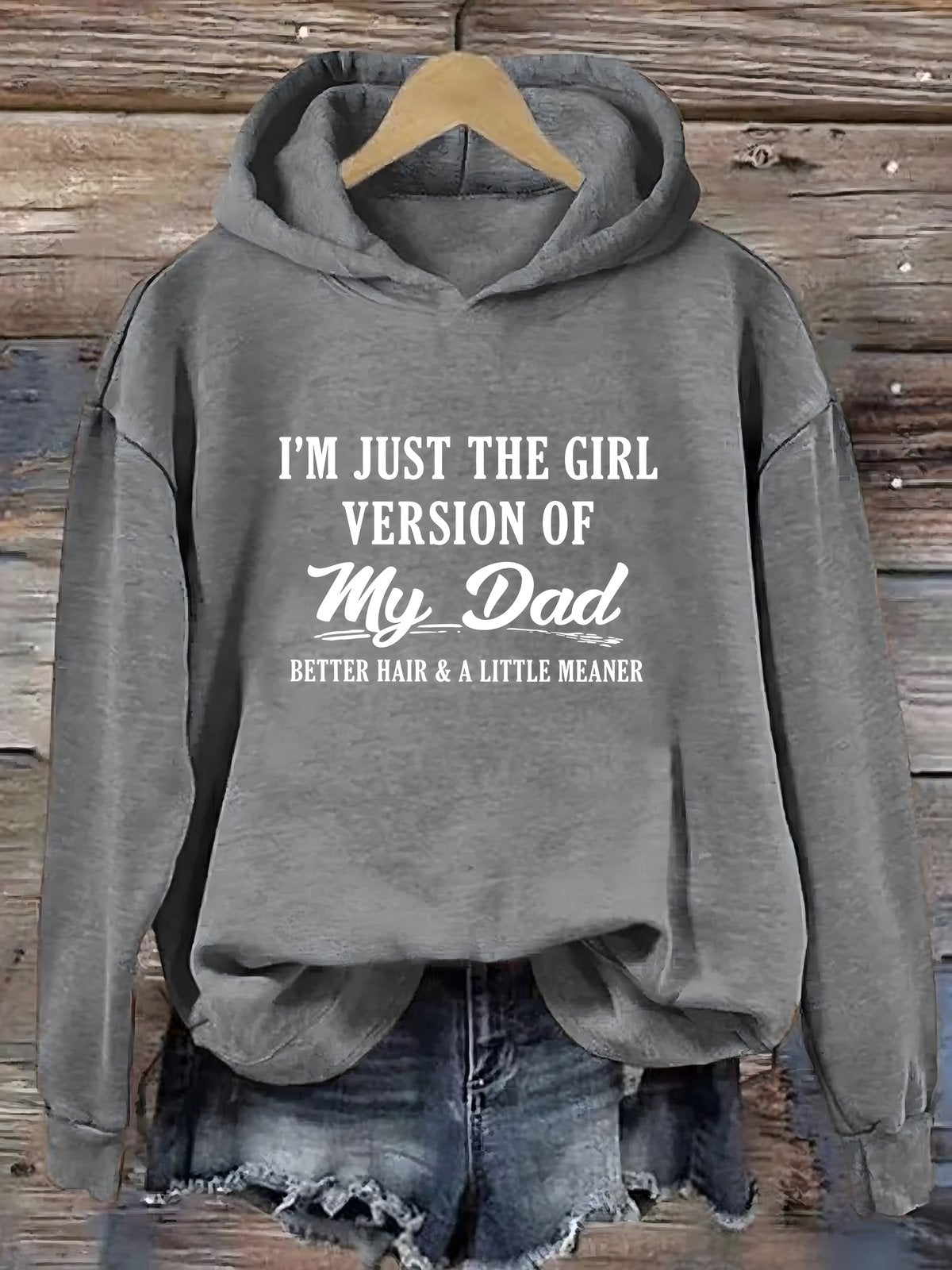 Dark Grey cotton dad daughter slogan hoodie with printed front design