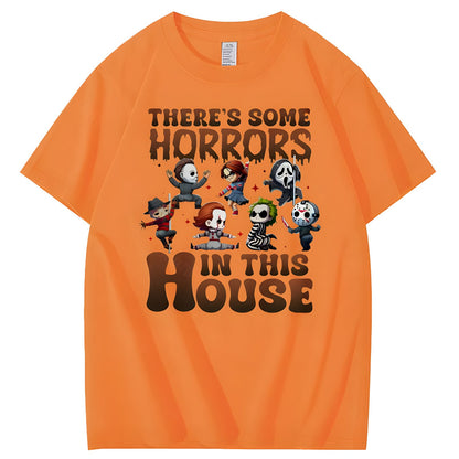 Orange Halloween horror character graphic cotton T-shirt, front view
