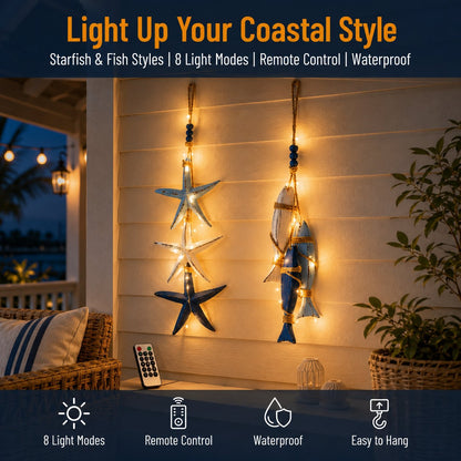 Lighted coastal wooden decor 8 light modes remote waterproof features