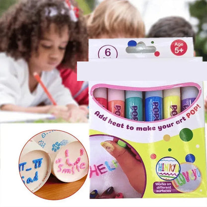 Popcorn drawing pens packaging with kid using pens to create 3D art