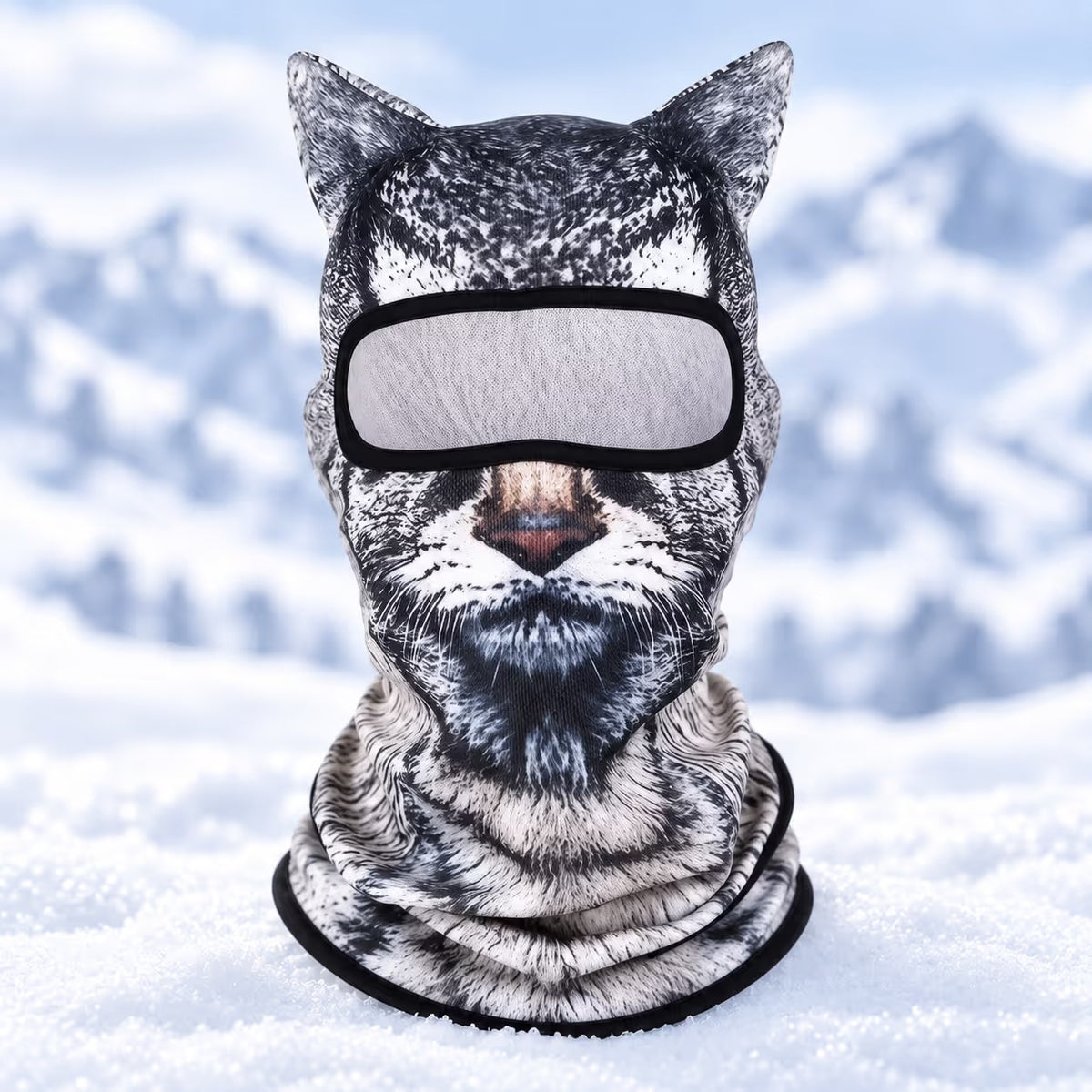 Snow leopard animal print ski balaclava with eye opening