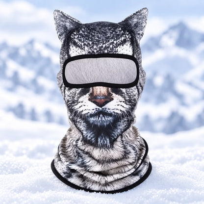 Snow leopard animal print ski balaclava with eye opening