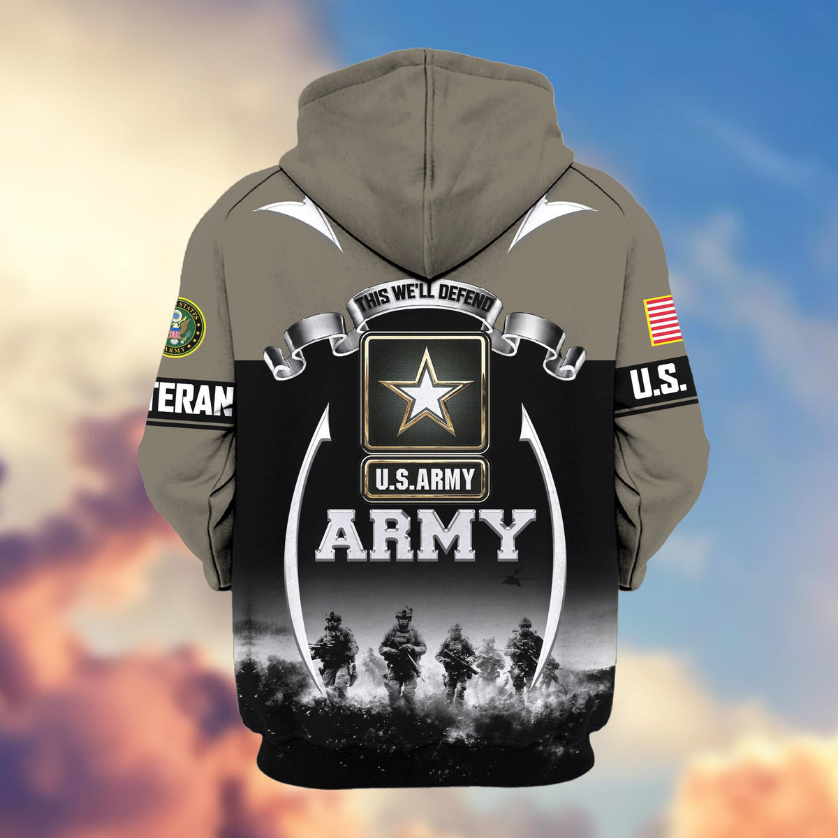US Veteran Zip Up Hoodie with Military Pride Graphics