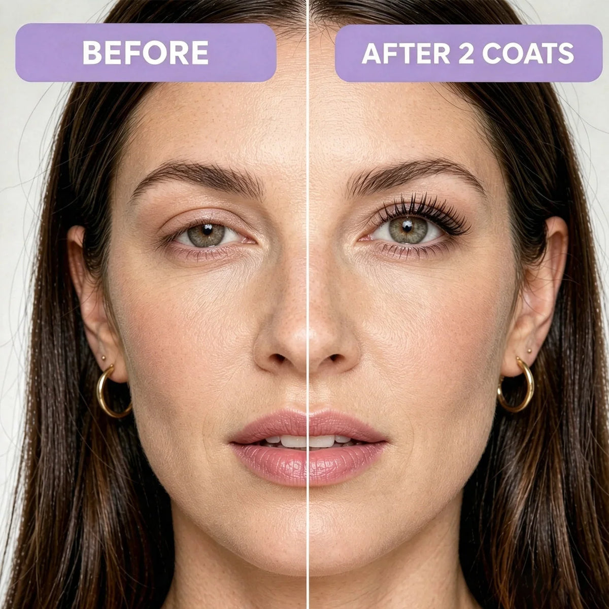 Mature lash mascara before and after a layered application