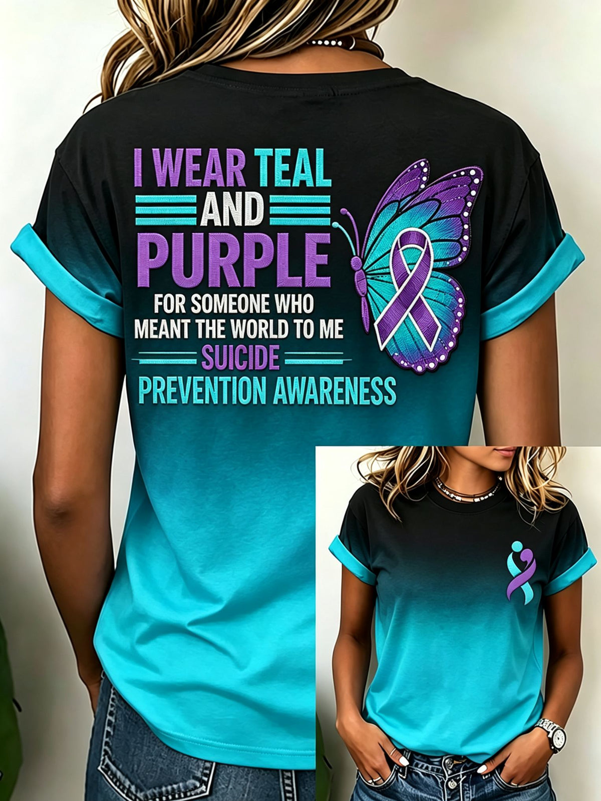 Ribbon butterfly awareness tee in royal blue