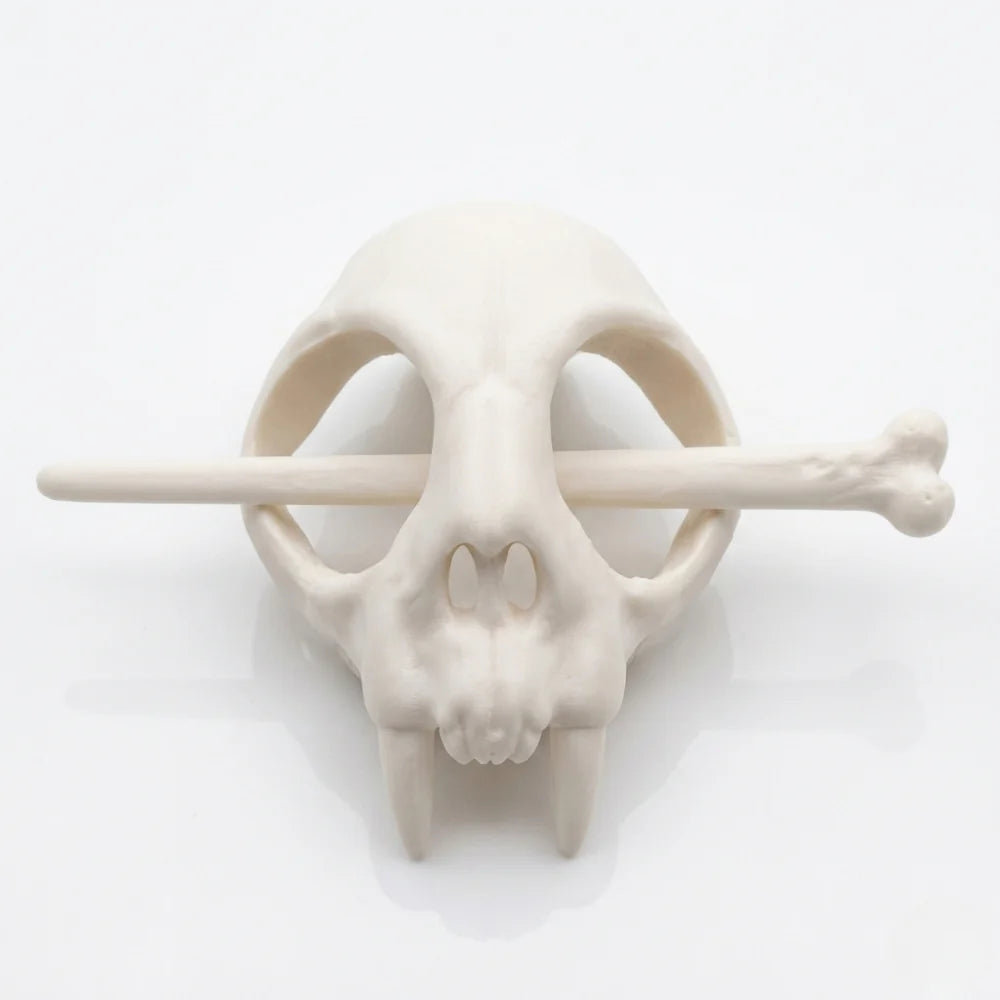 Gothic animal skull hair clip with bone stick bone white