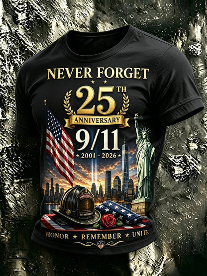 Men's 9/11 Memorial 25th Anniversary T-Shirt Black front view