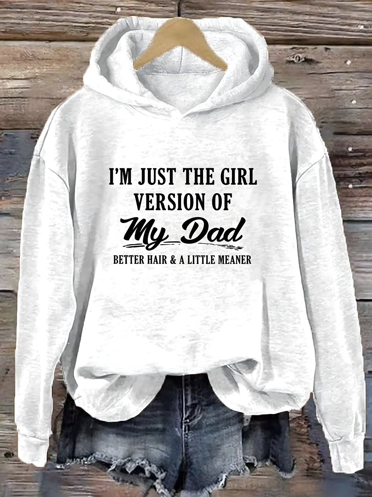 White cotton dad daughter slogan hoodie with printed front design