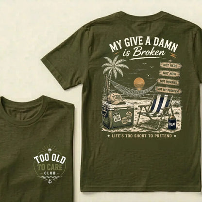 Too Old To Care Club white beach graphic t-shirt
