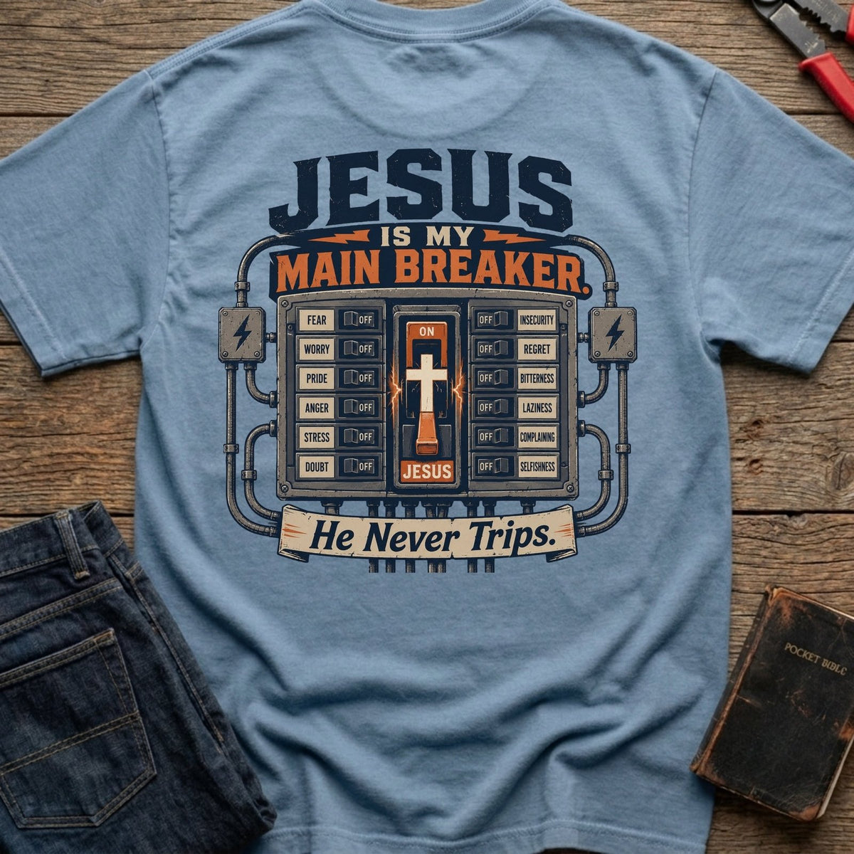 Jesus Is My Main Breaker t-shirt in Blue Jean