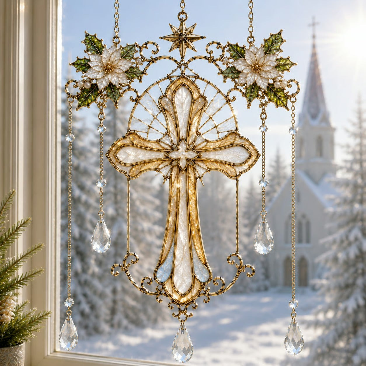 Cross of Grace faith stained glass acrylic suncatcher window decoration