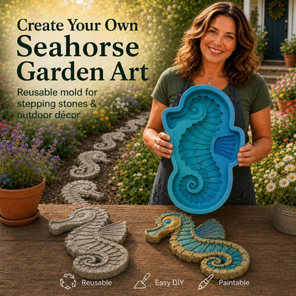Seahorse stepping stone mold for coastal garden decor