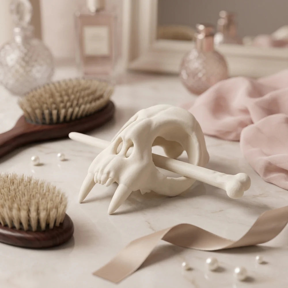 Gothic animal skull hair clip with bone stick bone white