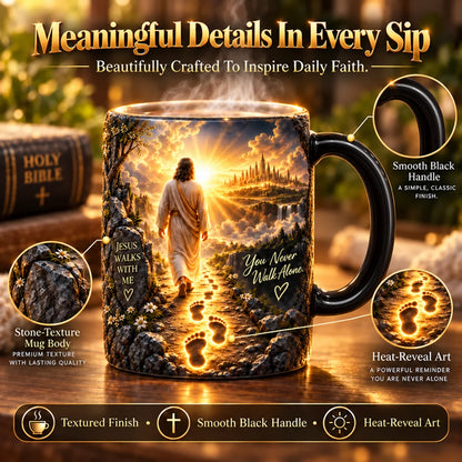 Christian Jesus mug with smooth black handle and scenic detail